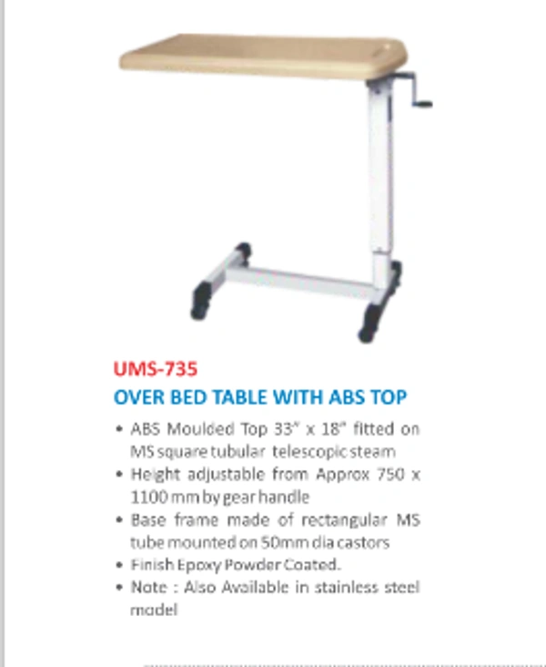 Unisearch Medicare Over Bed Table with ABS Top